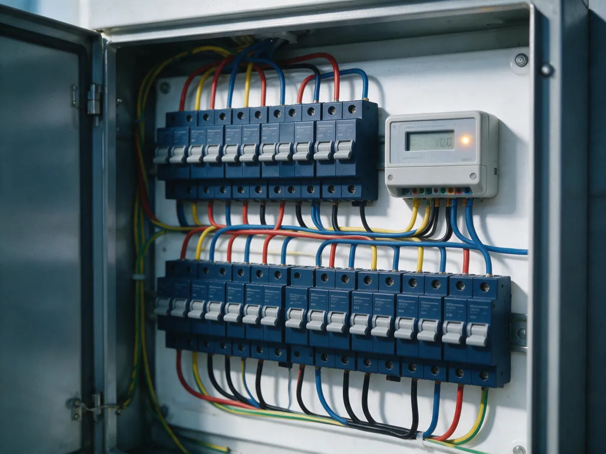 Zählerschrank mit Sicherungsautomaten und digitalem Stromzähler
